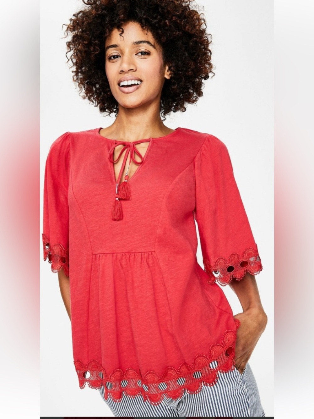 Boden Pink Tassel Peasant Tunic